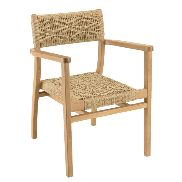 Ensemble de repas 8 fauteuils écrus teck recyclé rotin synthétique LUMIO