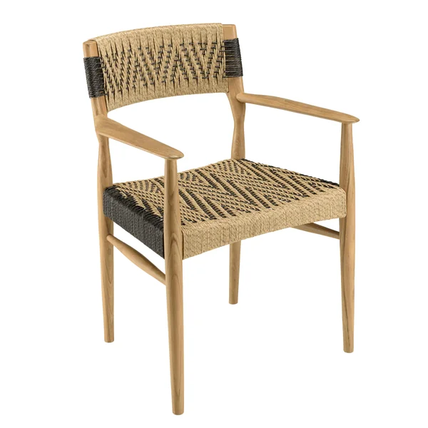 Ensemble de repas extérieur 320 cm 8 fauteuils teck recyclé rotin synthétique LUMIO