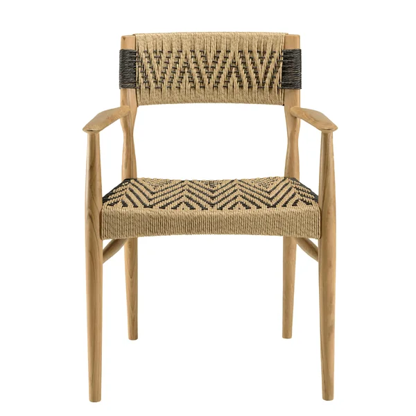 Ensemble de repas extérieur 320 cm 8 fauteuils teck recyclé rotin synthétique LUMIO