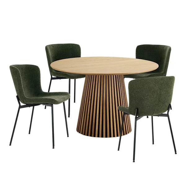 Ensemble table et chaises vertes bouclette (lot de 5 pièces) AMSTERDAM