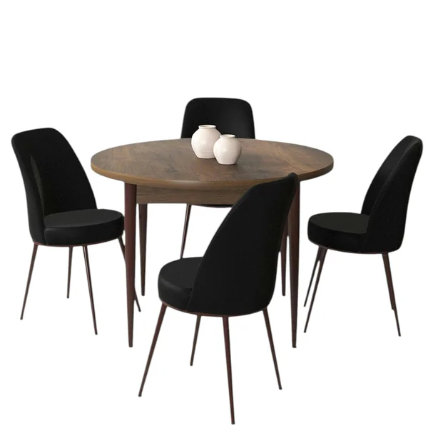 Ensemble table ronde Ø90 cm + 4 chaises noires AROLA