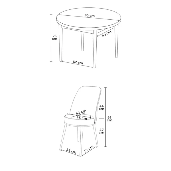 Ensemble table ronde Ø90 cm + 4 chaises noires AROLA