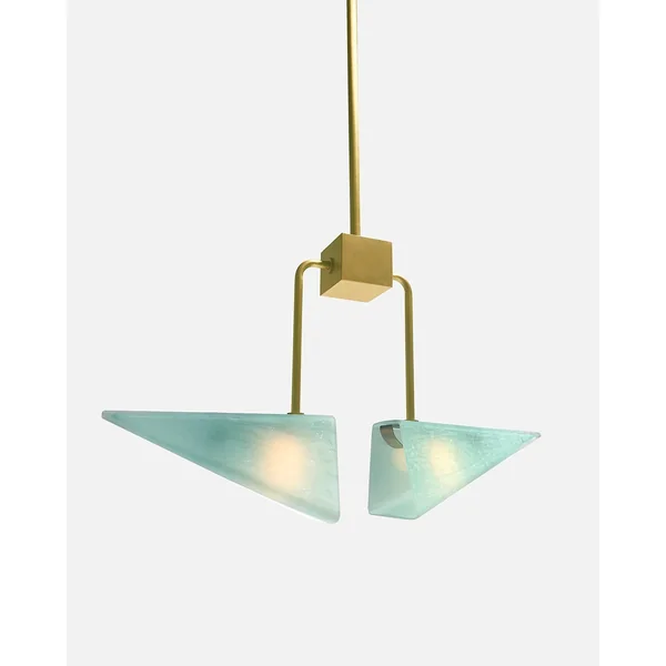 Equinox Trapezoidal Blown Glass Quartz Colored Pendant Lamp with Brass Metal Hardware