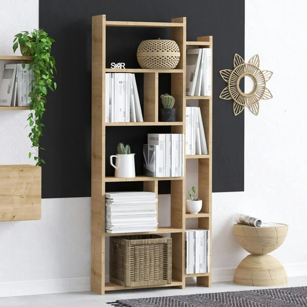 Etagère colonne effet bois de chêne - 2 niveaux MARFA