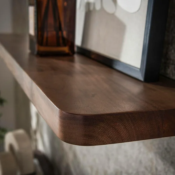 Etagère murale bois d’acacia brun bords arrondis 120 cm NAKO