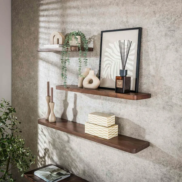 Etagère murale bois d’acacia brun bords arrondis 60 cm NAKO