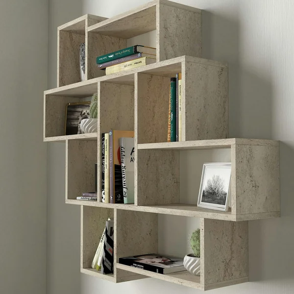 Etagère murale design 9 niches effet travertin MARFA