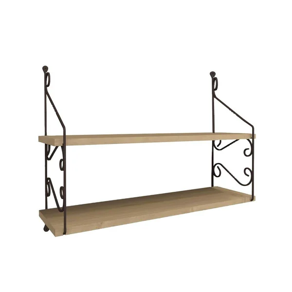 Etagère murale décor bois chêne 2 plateaux avec volutes JENA