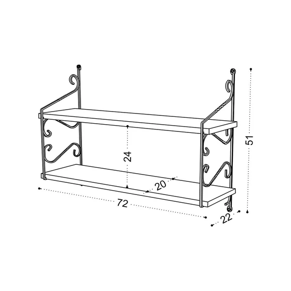 Etagère murale décor bois chêne 2 plateaux avec volutes JENA