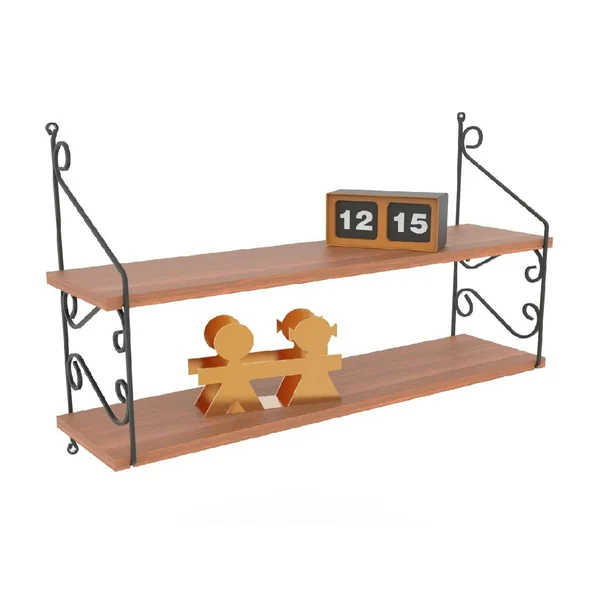 Etagère murale décor bois noyer 2 plateaux avec volutes JENA