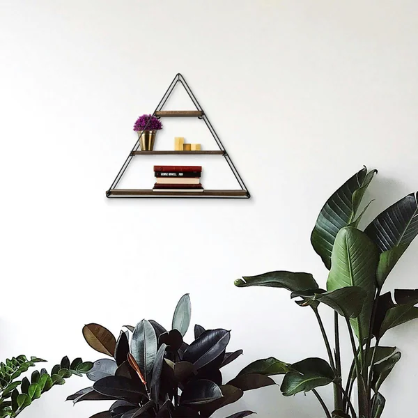 Etagère noire décorative triangle décor bois foncé JENA