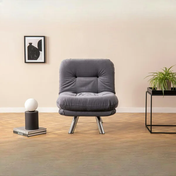 Fauteuil convertible banquette gris orage pieds chromés CUSCO