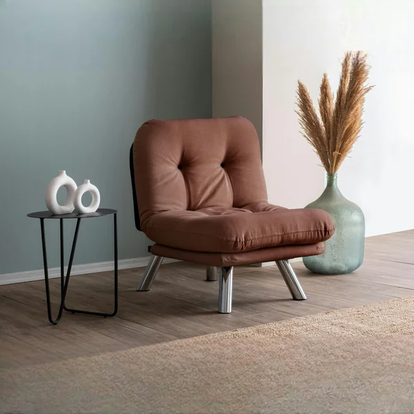 Fauteuil convertible banquette marron pieds chromés CUSCO