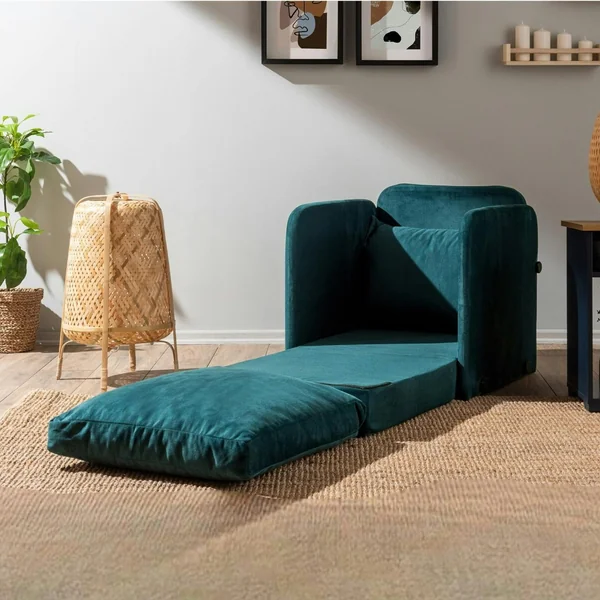 Fauteuil convertible velours bleu lagon couchage 200 cm ORURO