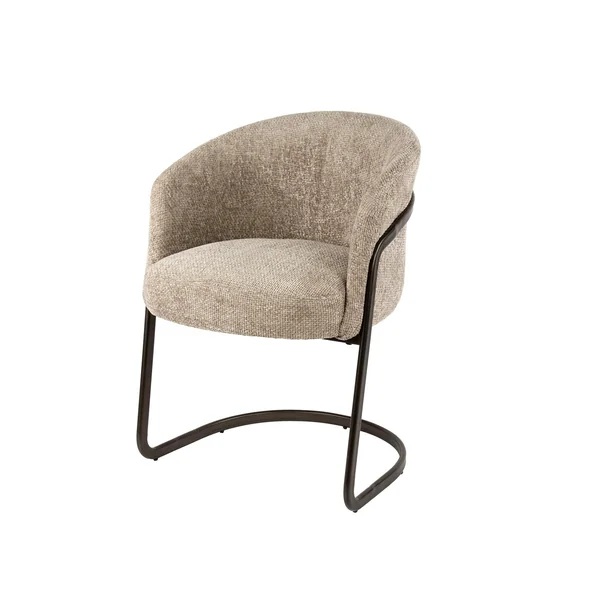 Fauteuil de table beige chenille pied luge bronze (lot de 2) ASCOLI