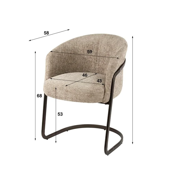 Fauteuil de table beige chenille pied luge bronze (lot de 2) ASCOLI