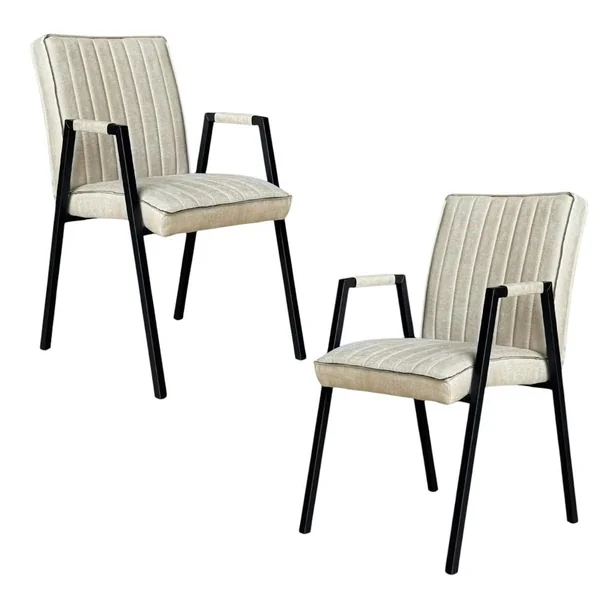 Fauteuil de table beige à bandes (lot de 2) CORTINA