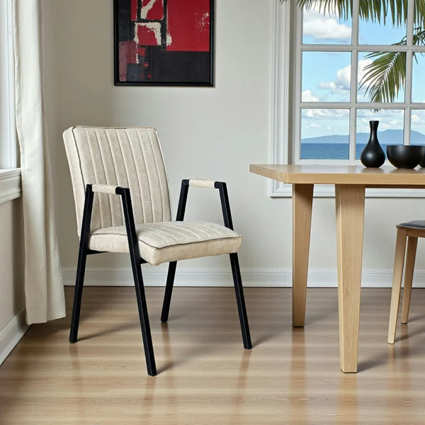 Fauteuil de table beige à bandes (lot de 2) CORTINA