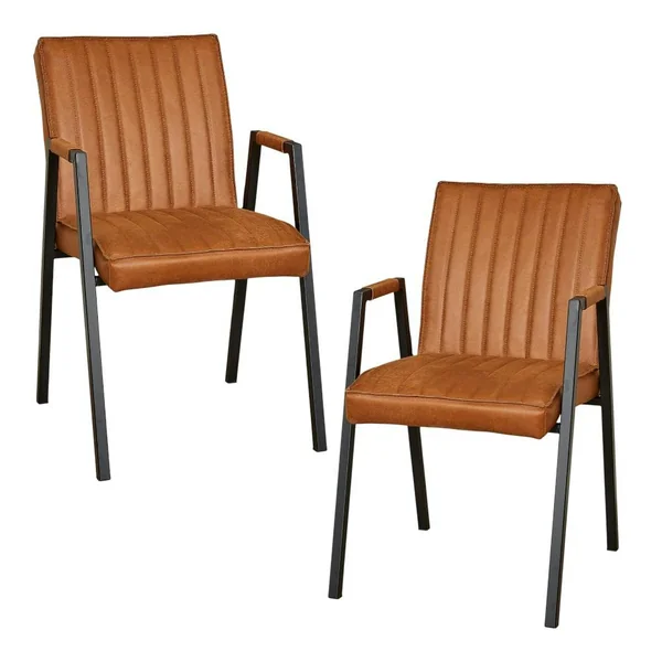 Fauteuil de table cognac à bandes (lot de 2) CORTINA