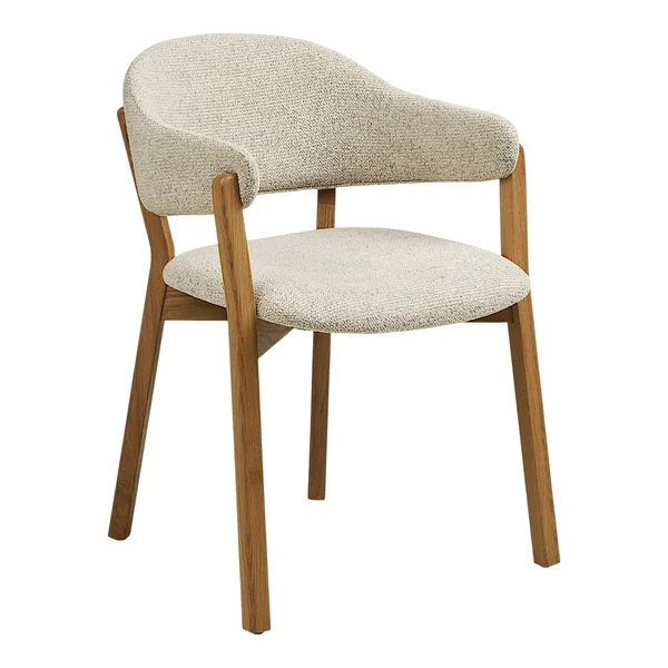 Fauteuil de table en bois et tissu beige (lot de 2) AMSTERDAM