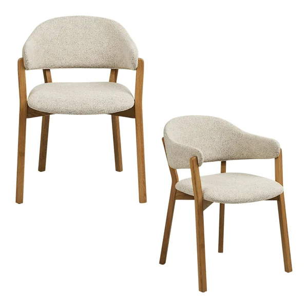 Fauteuil de table en bois et tissu beige (lot de 2) AMSTERDAM