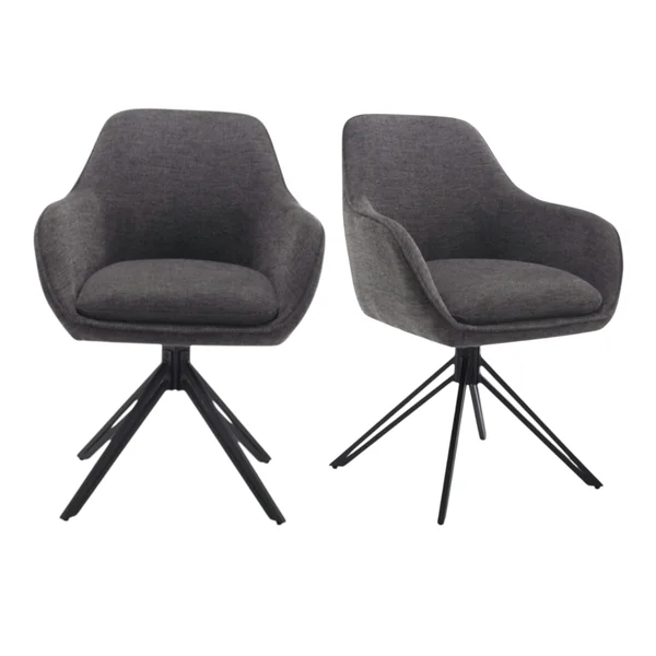 Fauteuil de table pivotant gris foncé à poignée (lot de 2) CORTINA