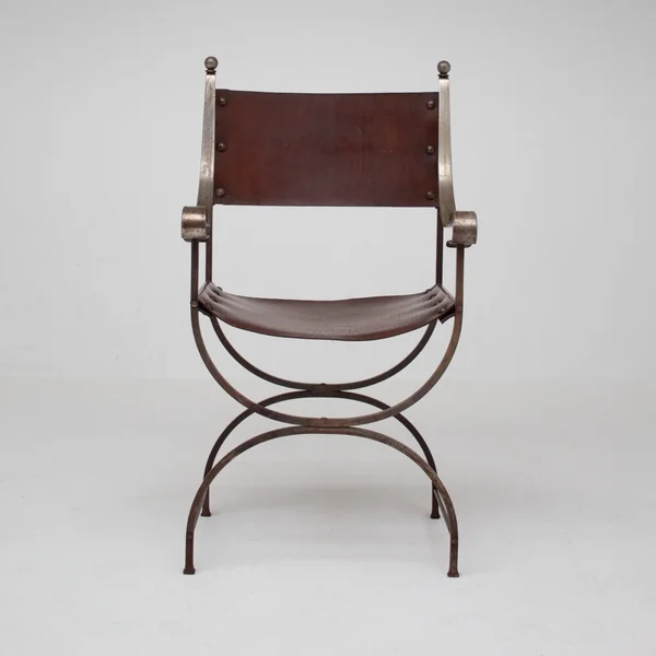French pair of Iron Curule Chairs in Leather