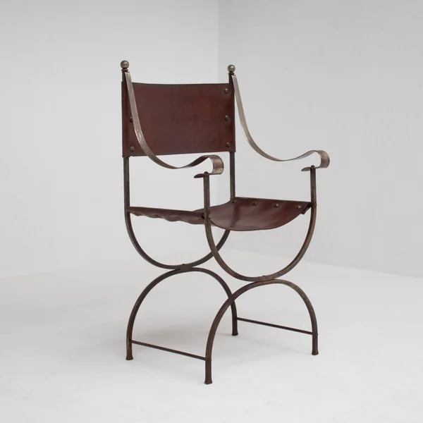 French pair of Iron Curule Chairs in Leather