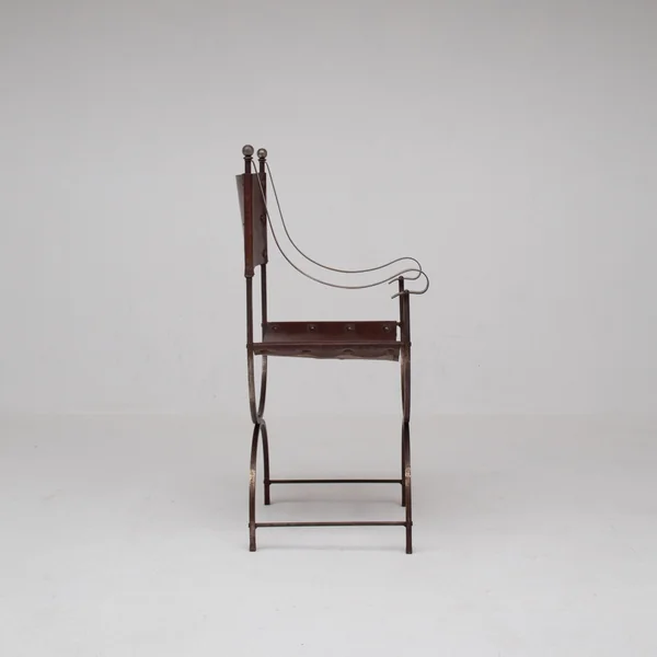 French pair of Iron Curule Chairs in Leather