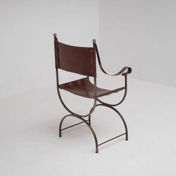 French pair of Iron Curule Chairs in Leather