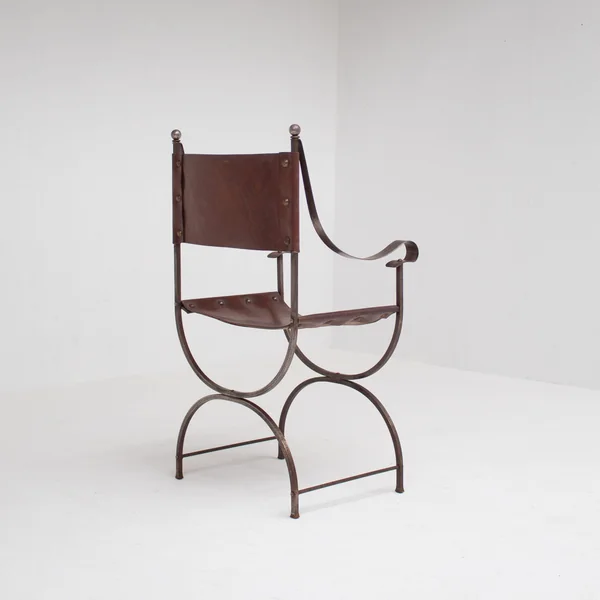 French pair of Iron Curule Chairs in Leather