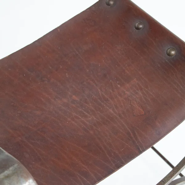 French pair of Iron Curule Chairs in Leather