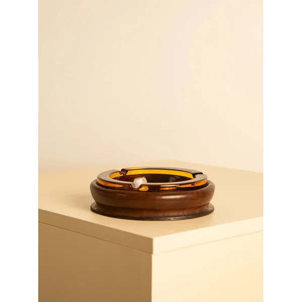 Glass and Italian leather ashtray 60's