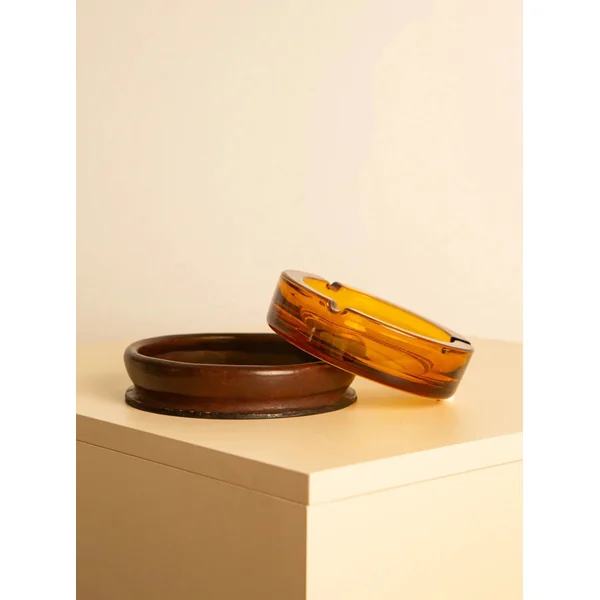 Glass and Italian leather ashtray 60's