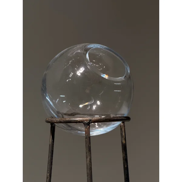 Glass Orb Vase on Wrought Iron Tripod Stand, France, circa 1960