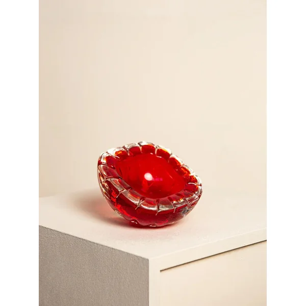 Grand vide-poches en verre de murano rouge 60's