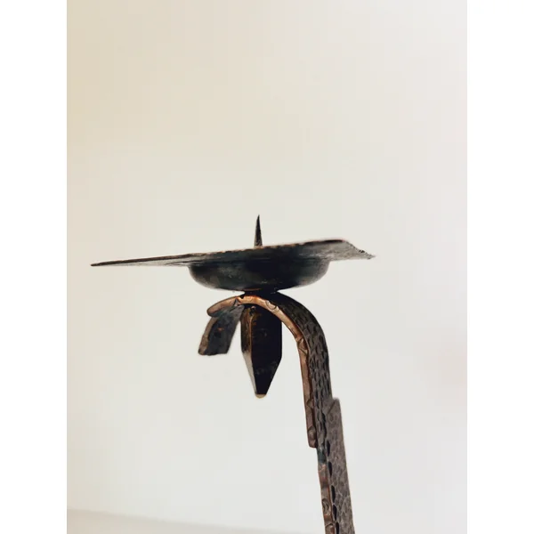 Hammered Metal 2 Arm Candlestick, Poland Mid Century