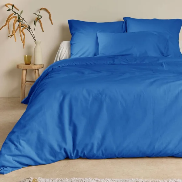 Housse de couette coton lin Valentine - Bleu Solaire - 200 x 200 cm