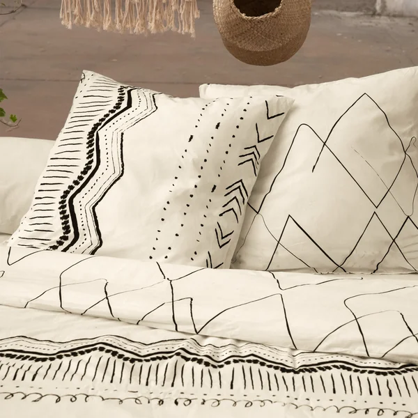 Housse de couette et deux taies coton (240 x 220 cm) Berbère Noire