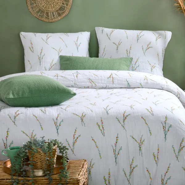 Housse de couette et deux taies d'oreiller gaze de coton (240 x 220 cm) Fleolia Multicolore
