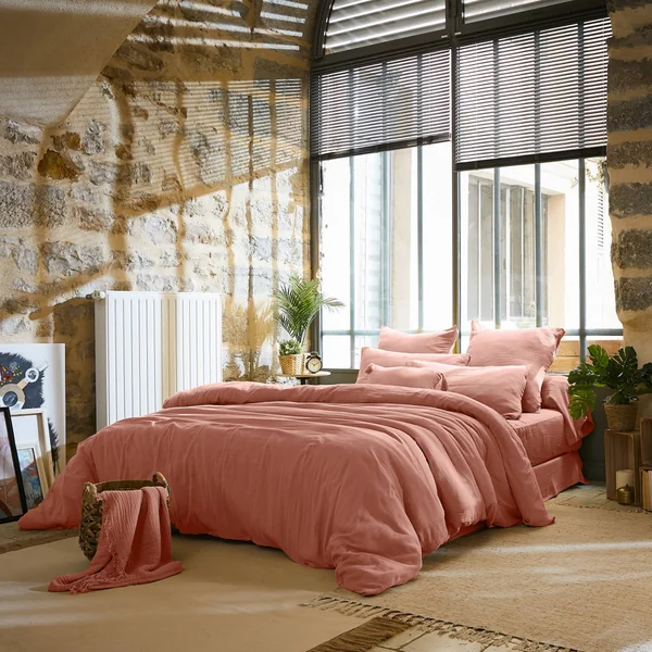 Housse de couette gaze de coton (240 x 220 cm) Gaïa Rose pêche