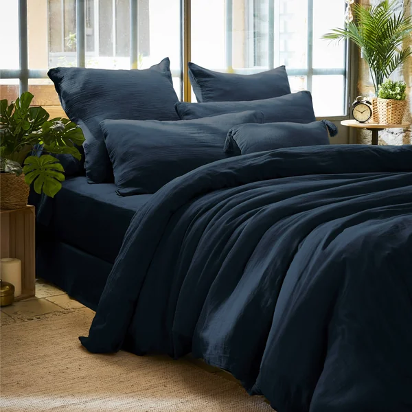 Housse de couette gaze de coton (260 x 240 cm) Gaïa Bleu nuit