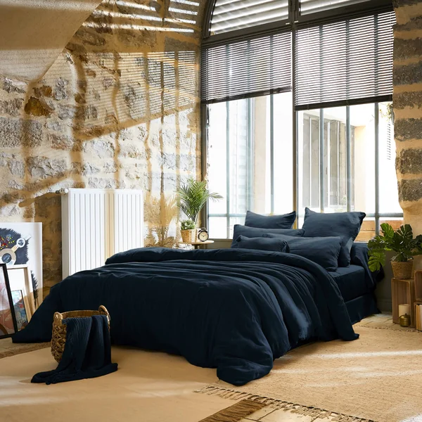 Housse de couette gaze de coton (260 x 240 cm) Gaïa Bleu nuit