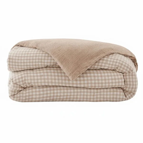 Housse de couette gaze de coton (280 x 240 cm) Gaïa vichy Ficelle