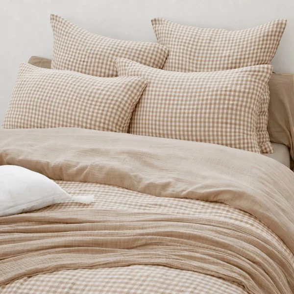 Housse de couette gaze de coton (280 x 240 cm) Gaïa vichy Ficelle