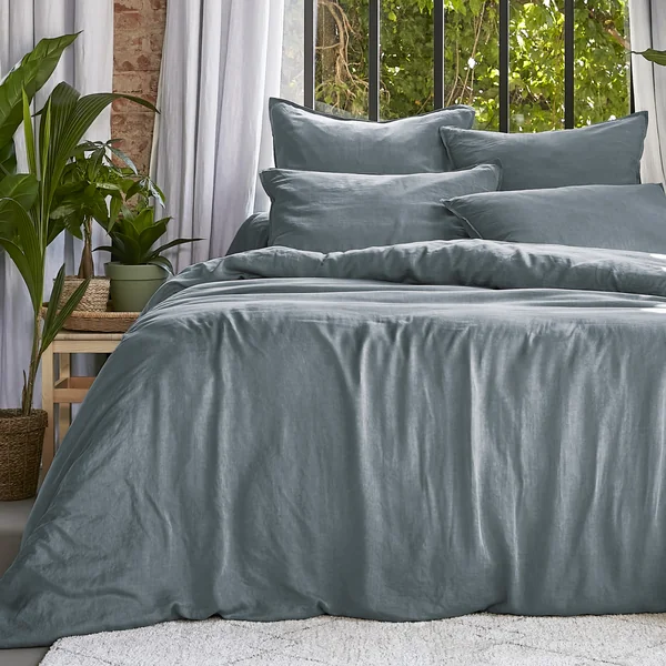 Housse de couette lyocell Tencel™ lavé (280 x 240 cm) Olivia Bleu stone