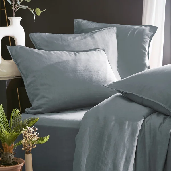 Housse de couette lyocell Tencel™ lavé (280 x 240 cm) Olivia Bleu stone