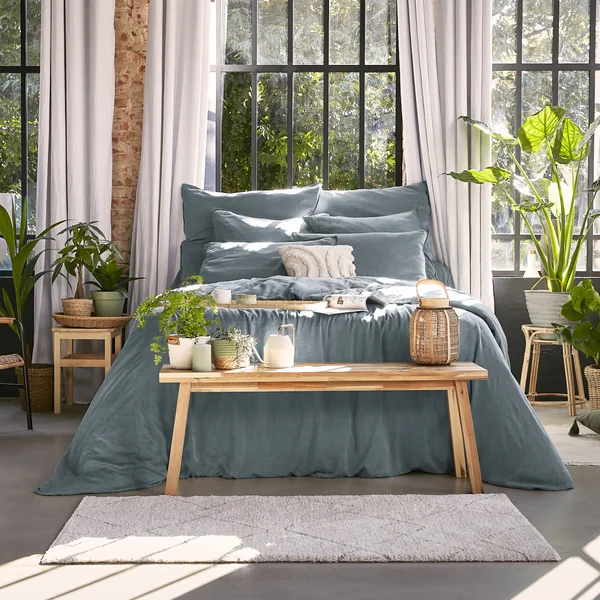 Housse de couette lyocell Tencel™ lavé (280 x 240 cm) Olivia Bleu stone