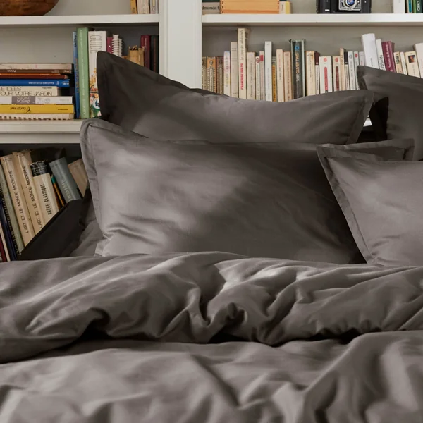 Housse de couette percale de coton (240 x 220 cm) Cali Gris anthracite