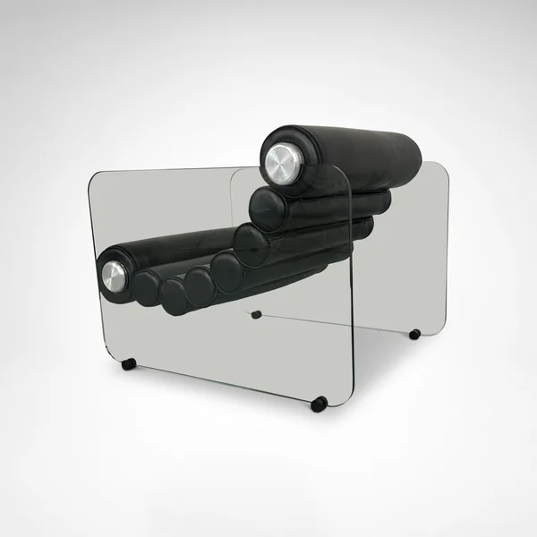 Hyaline leather and glass armchair by Fabio Lenci for Comfortline Italy 1960s